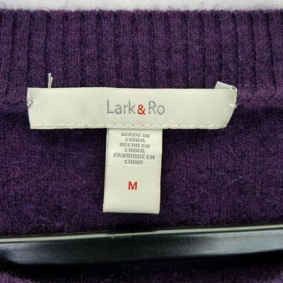 Lark & Ro Cashmere Sweater Womens M Crew Neck Diamond Cable Knit Purple Pullover - Picture 6 of 14